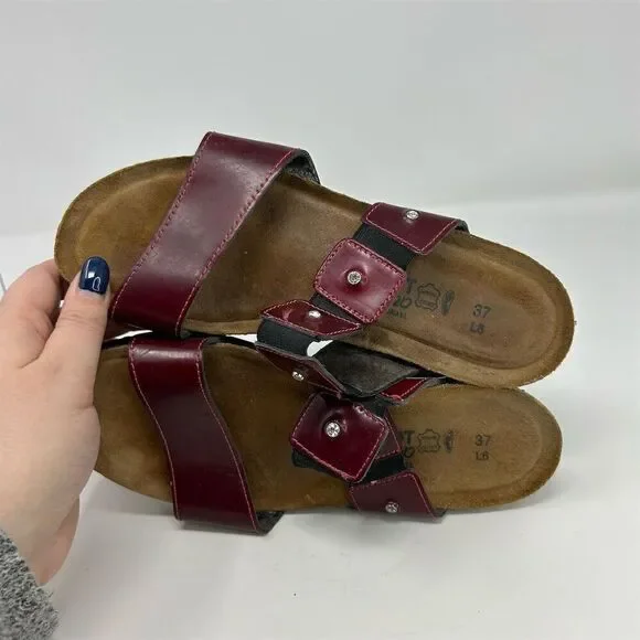 Naot Women's Red Slip-On Wedge Sandals Size 6 Casual Double Stretchy Strap - Picture 9 of 10